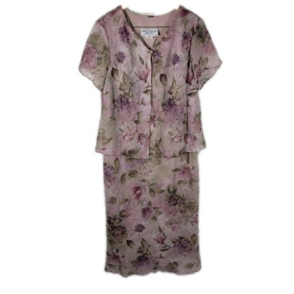 Jessica Howard Vintage 90s Dress Sz 14 Mock Tunic Purple Floral Crinkle Cottage
